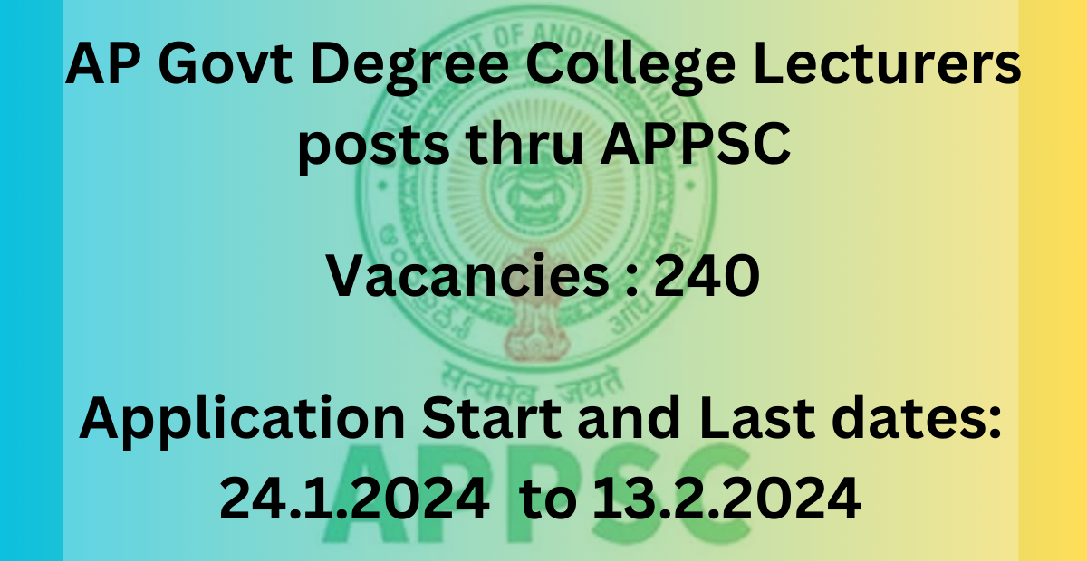 AP Govt Degree College Lecturers posts thru APPSC