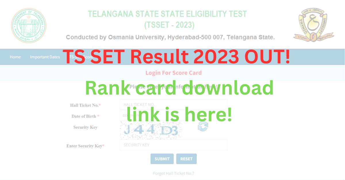 TS SET Result 2023 OUT! Rank card download link is here! 1 TS SET Result 2023 OUT! Rank card download link is here!