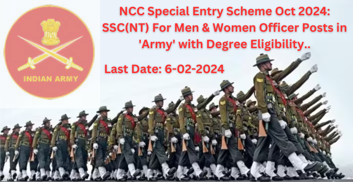 NCC Special Entry Scheme Oct 2024: SSC(NT) For Men & Women Officer Posts in ‘Army’ with Degree Eligibility..