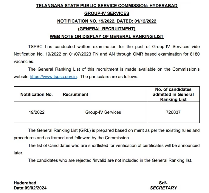 TSPSC Group 4 Results out! Telangana State Public Service Commission Group IV Results.. Direct Link Here.. 2 image 4